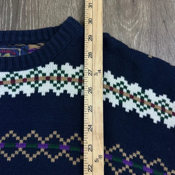 Vintage Chaps Ralph Lauren Navy Fair Isle Cotton Knit Sweater Mens M Made in USA